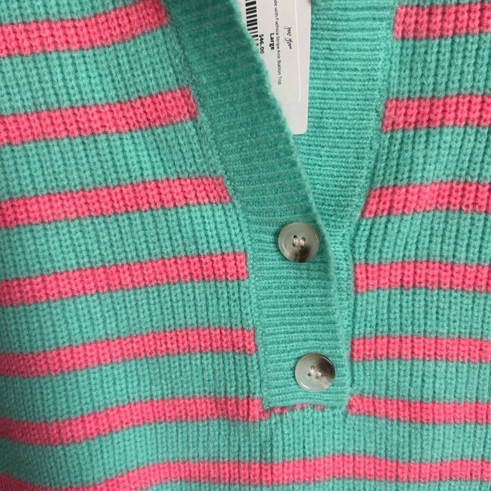 BiBi Women's V-Neck Striped Sweater - Teal and Pink - Picture 3 of 11